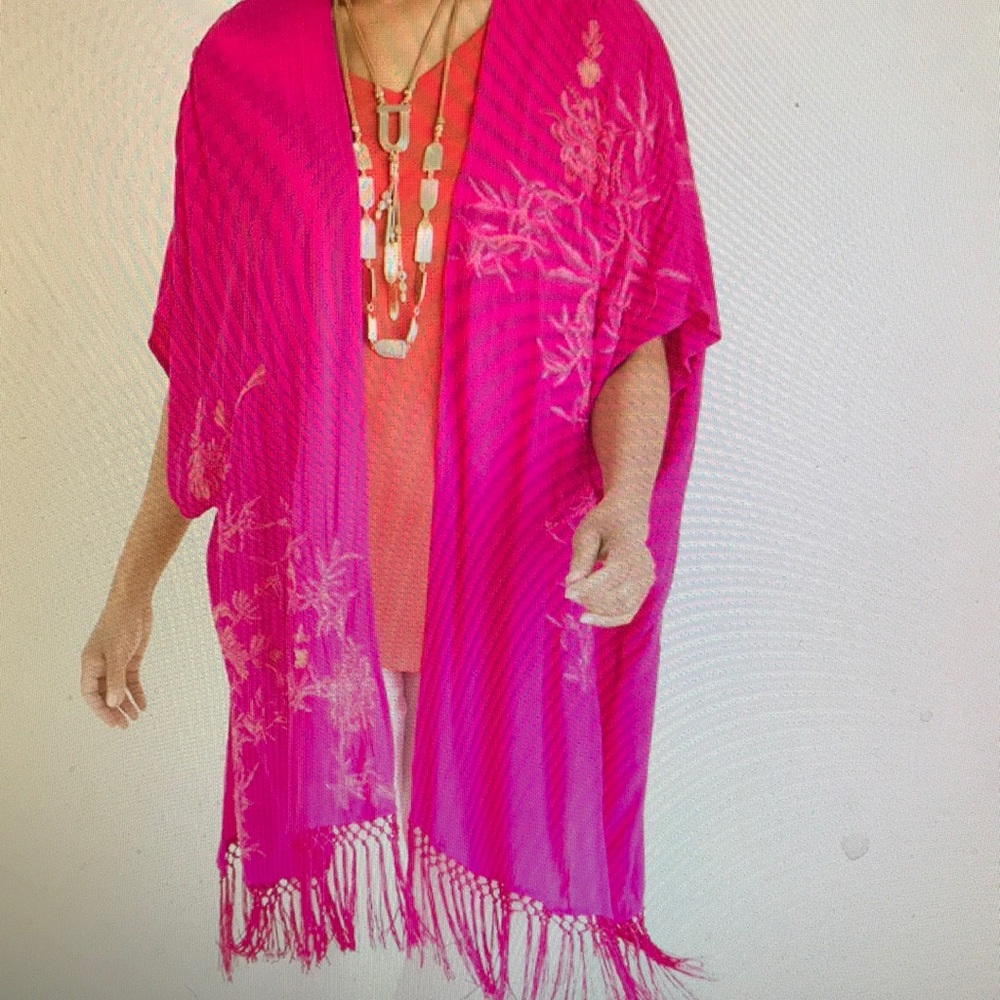 Chico's Floral Embroidered Berry Ruana Wrap NWT